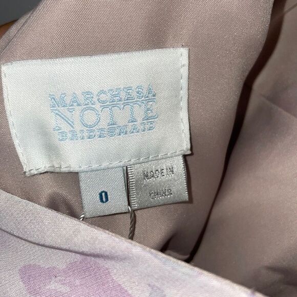 Marchesa Lilac Floral Chiffon Gown with Ruffle Cami Straps and Waist Tie Sz 0 - Picture 14 of 14